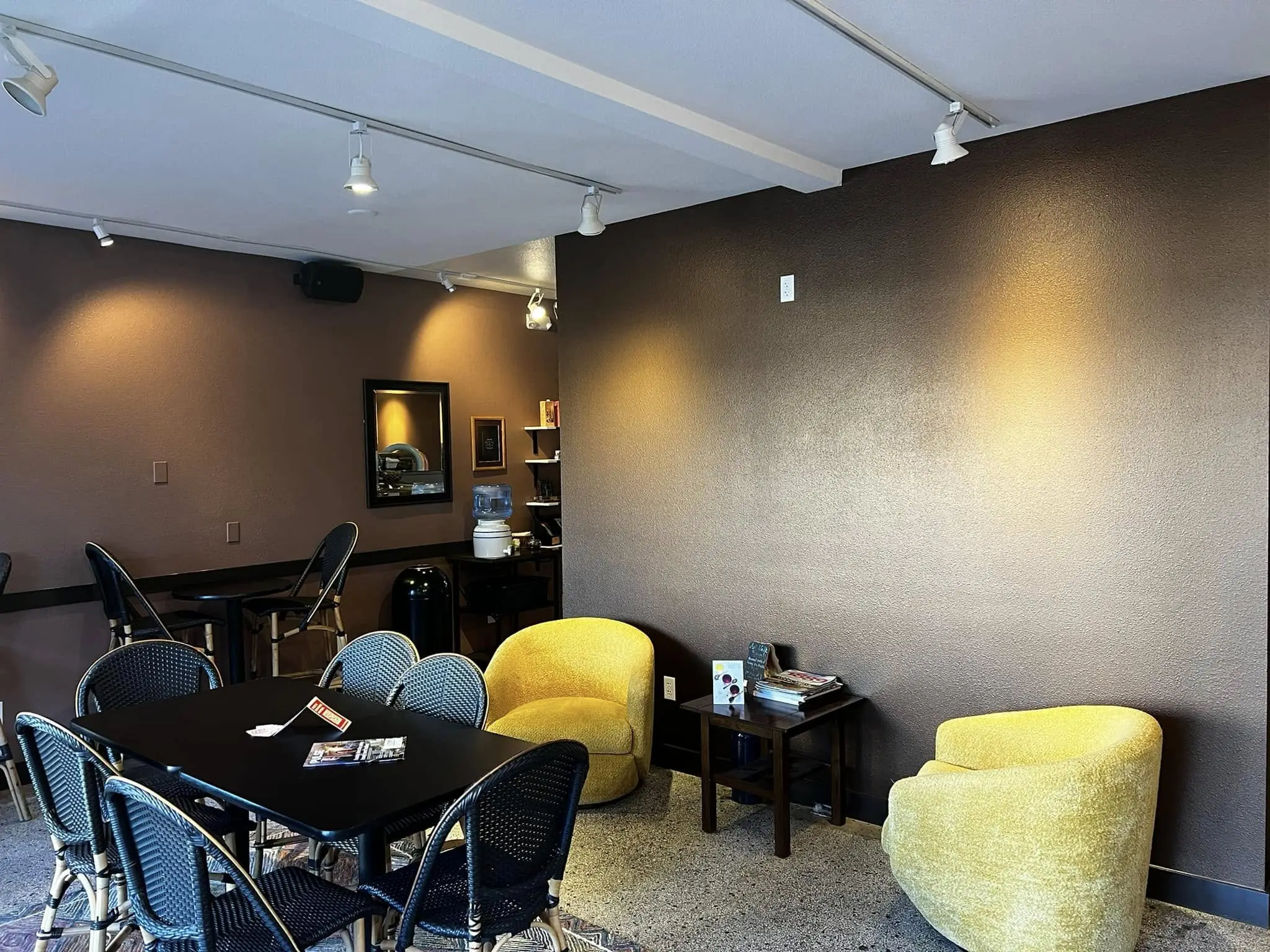 Detail of Benjamin Moore Aura walls at Chocolate Necessities — clean cut-ins and durable finish for a high-traffic space.